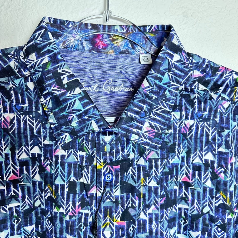 Robert Graham Bates Mens 3XL Classic Fit Geometric Print Button Down Shirt Blue